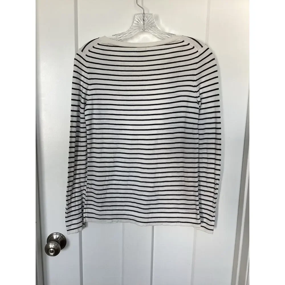 J. Crew Women's Embroidered Cherry Striped Teddie Sweater Black White Size XS‎ - Picture 6 of 9